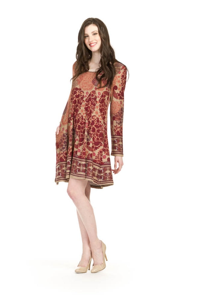BEIGE Floral Paisley Print Panelled Swing Dress