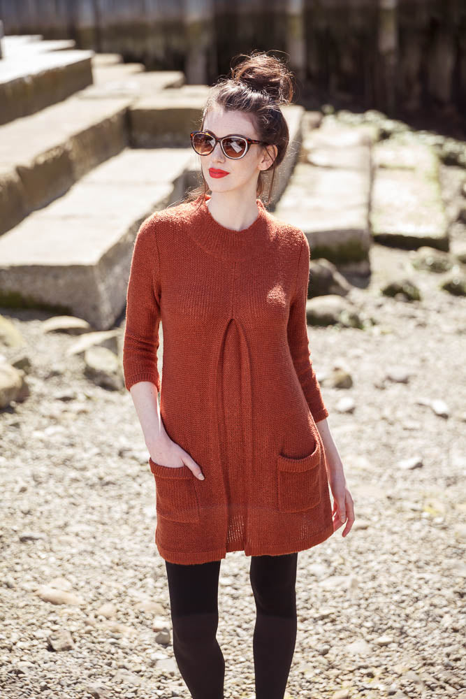 RUST Mock Neck 3/4 Sleeve Knit SD w Pockets