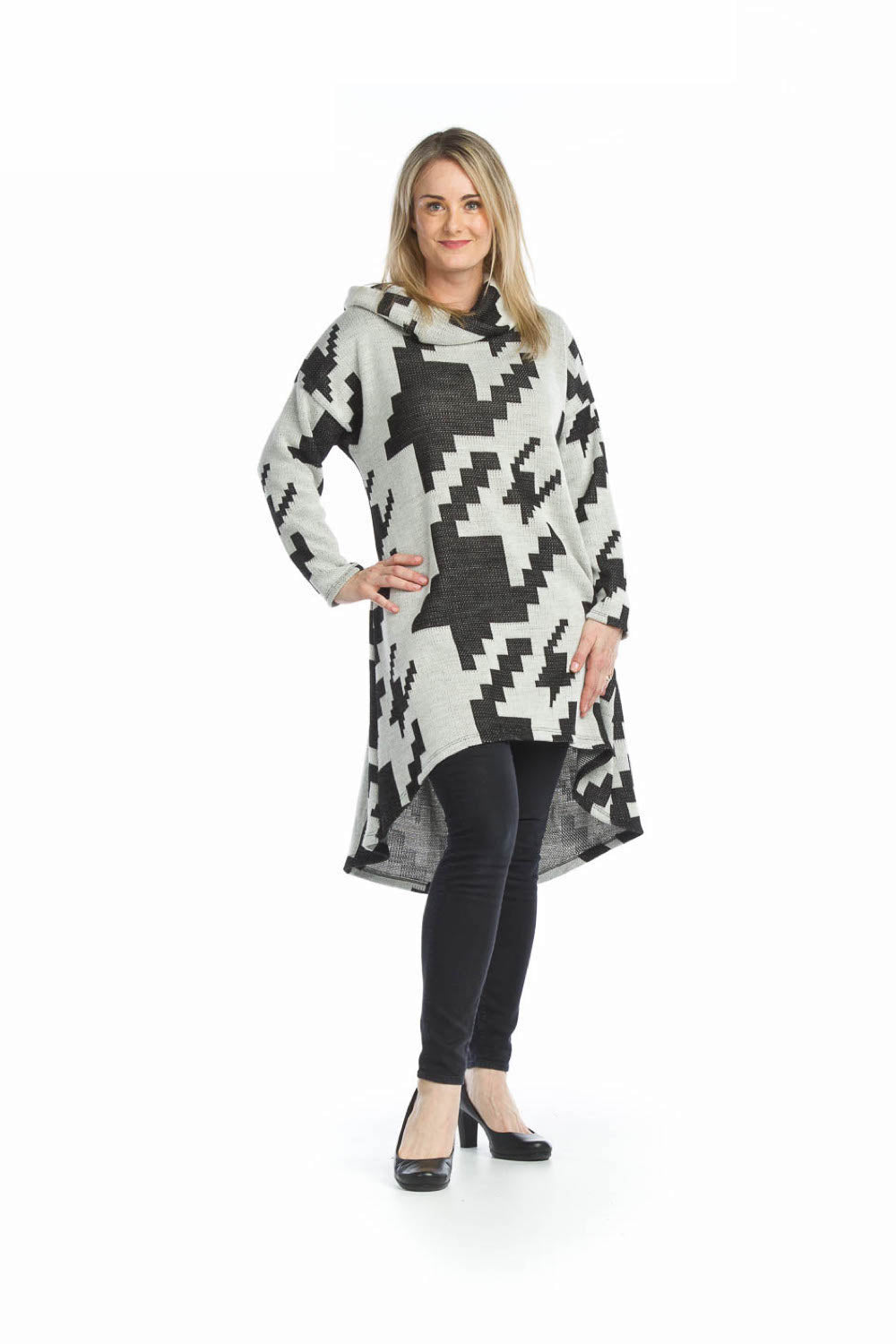 BLKWH Oversized Houndstooth Cotton Dress with Pockets