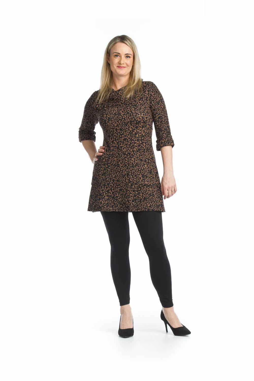 BROWN Leo print A line sweater dress