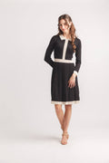 Collared Knit Dress with Pleated Skirt