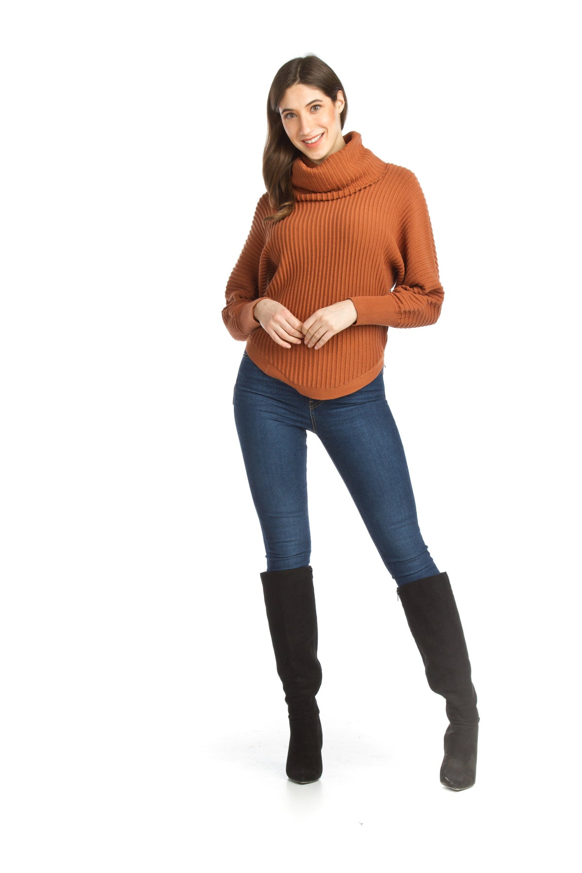 Ribbed Sweater With Cowl Neck