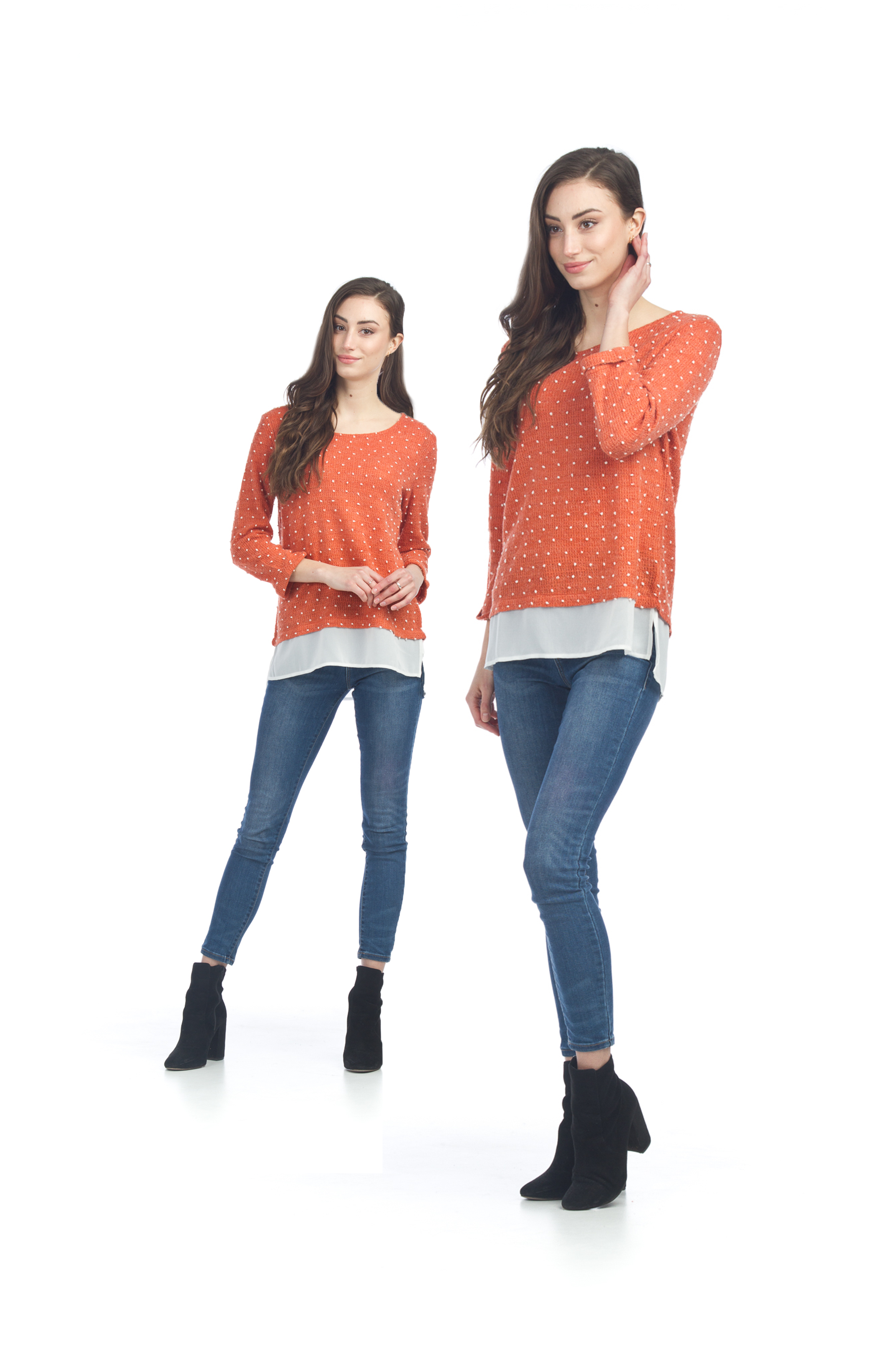 RUST Kni Pom-Pom Sweater with Georgette Underlay