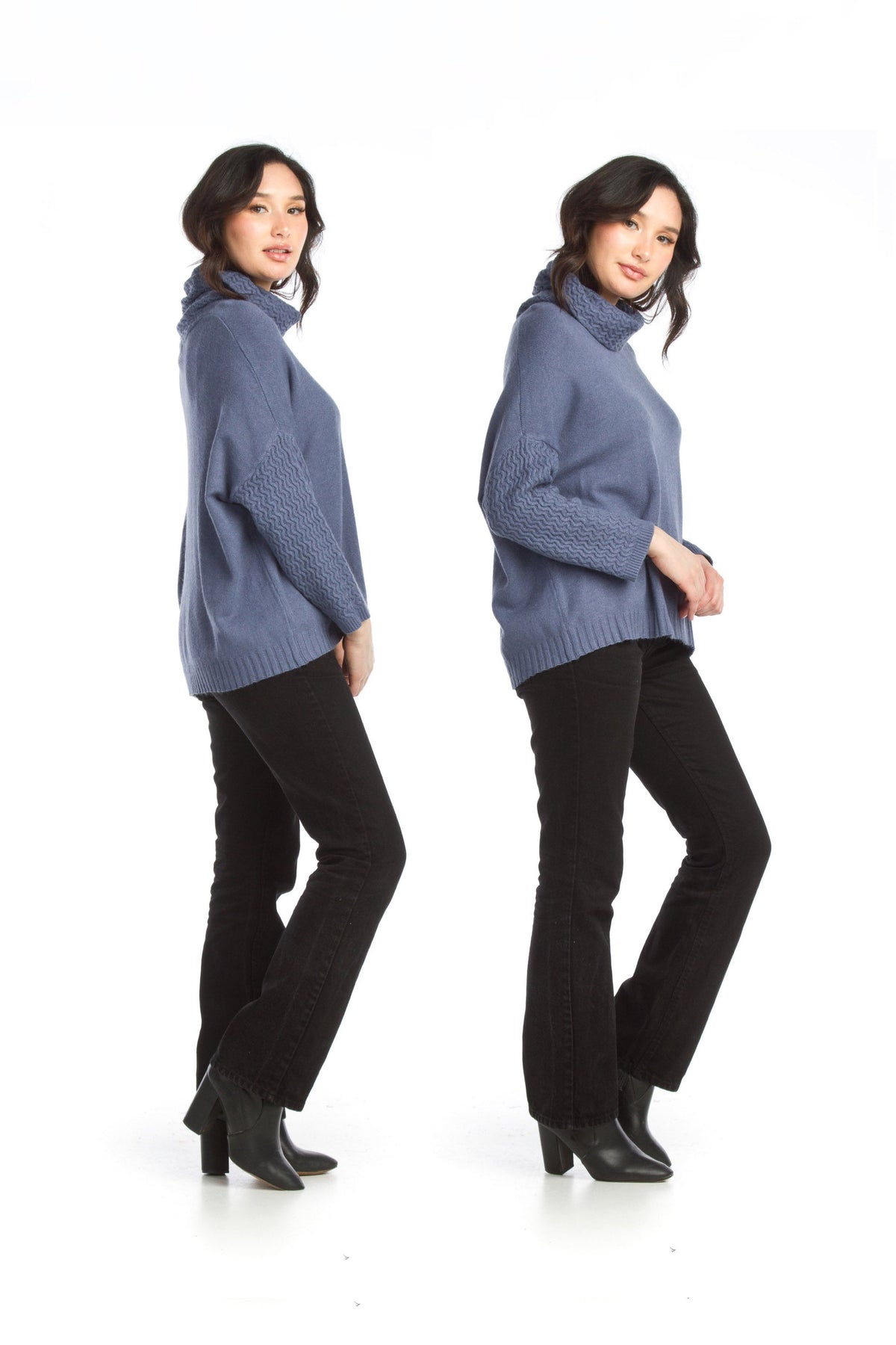 Textured Knit Cowl Neck & Sleeves Sweater