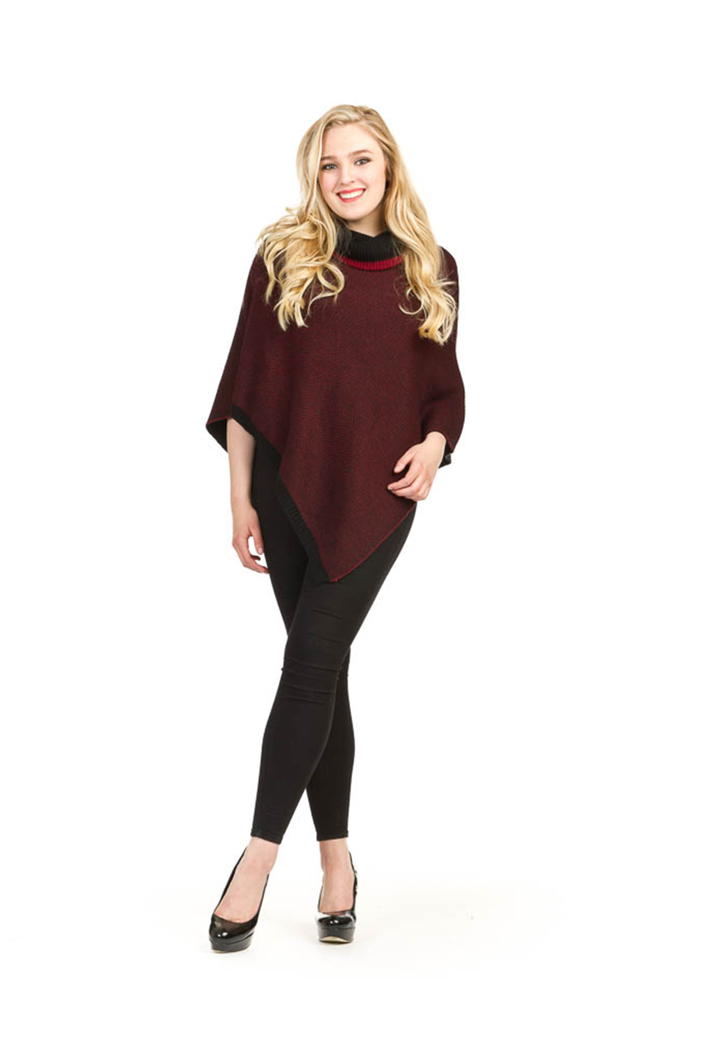 RED Cowl Neck Poncho
