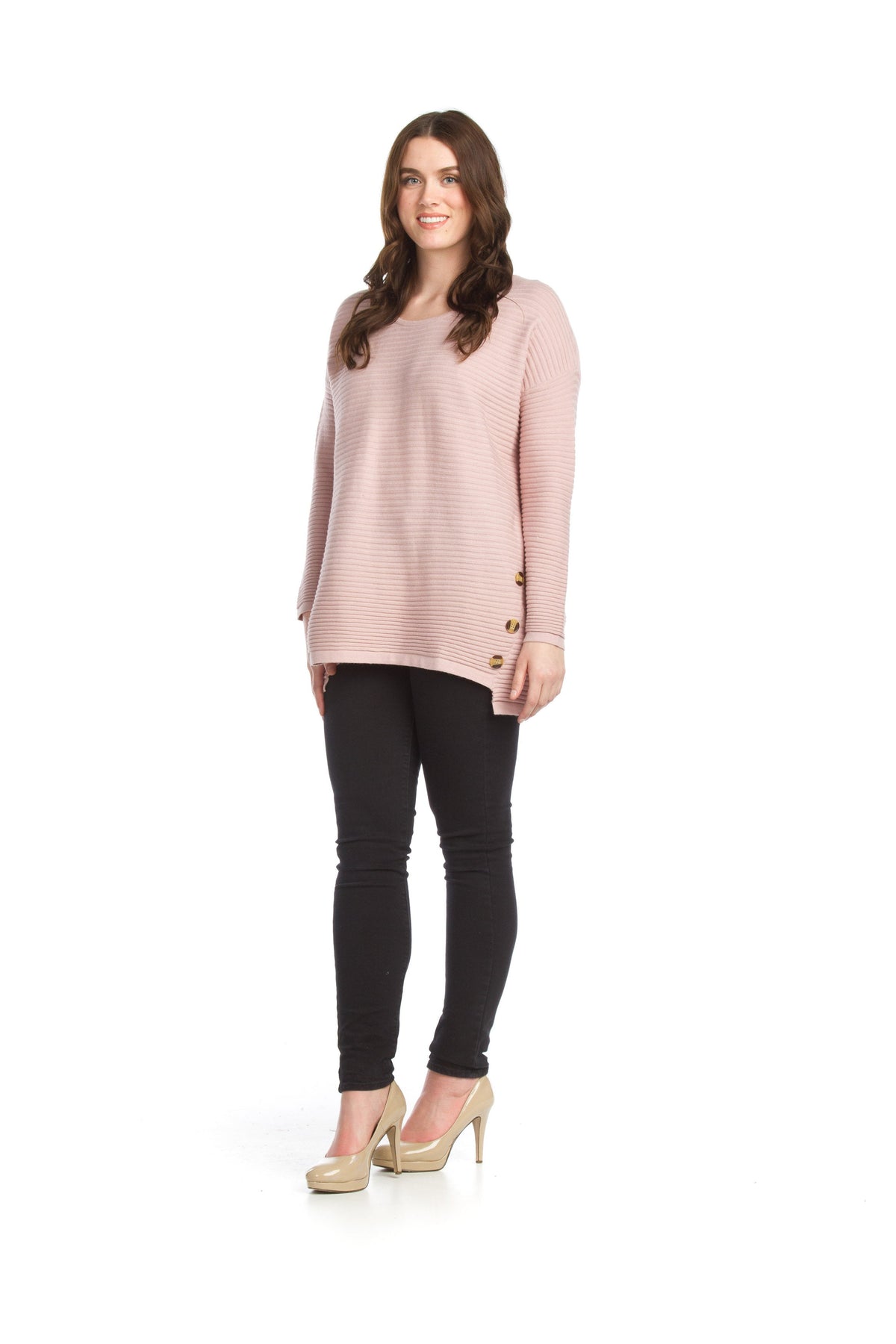 Soft Ribbed Sweater With Side Button Detail