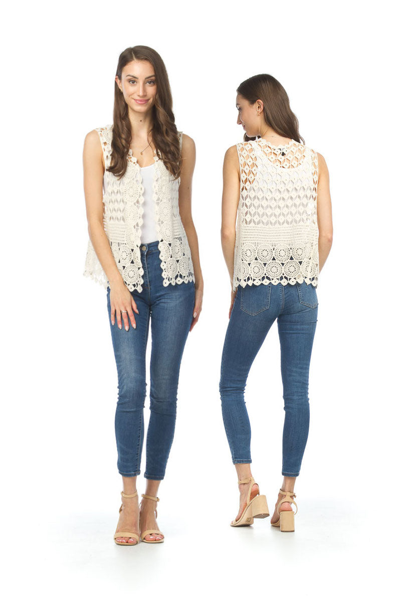 CREAM Crochet Open Vest