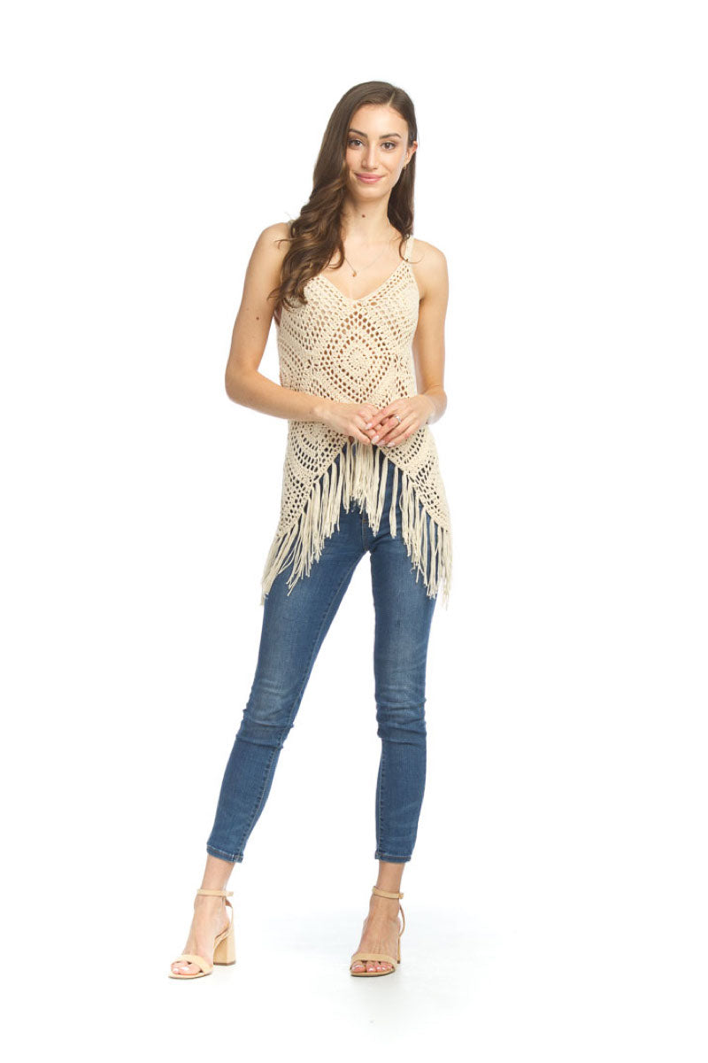 CREAM Crochet Layering Cami with Tassels