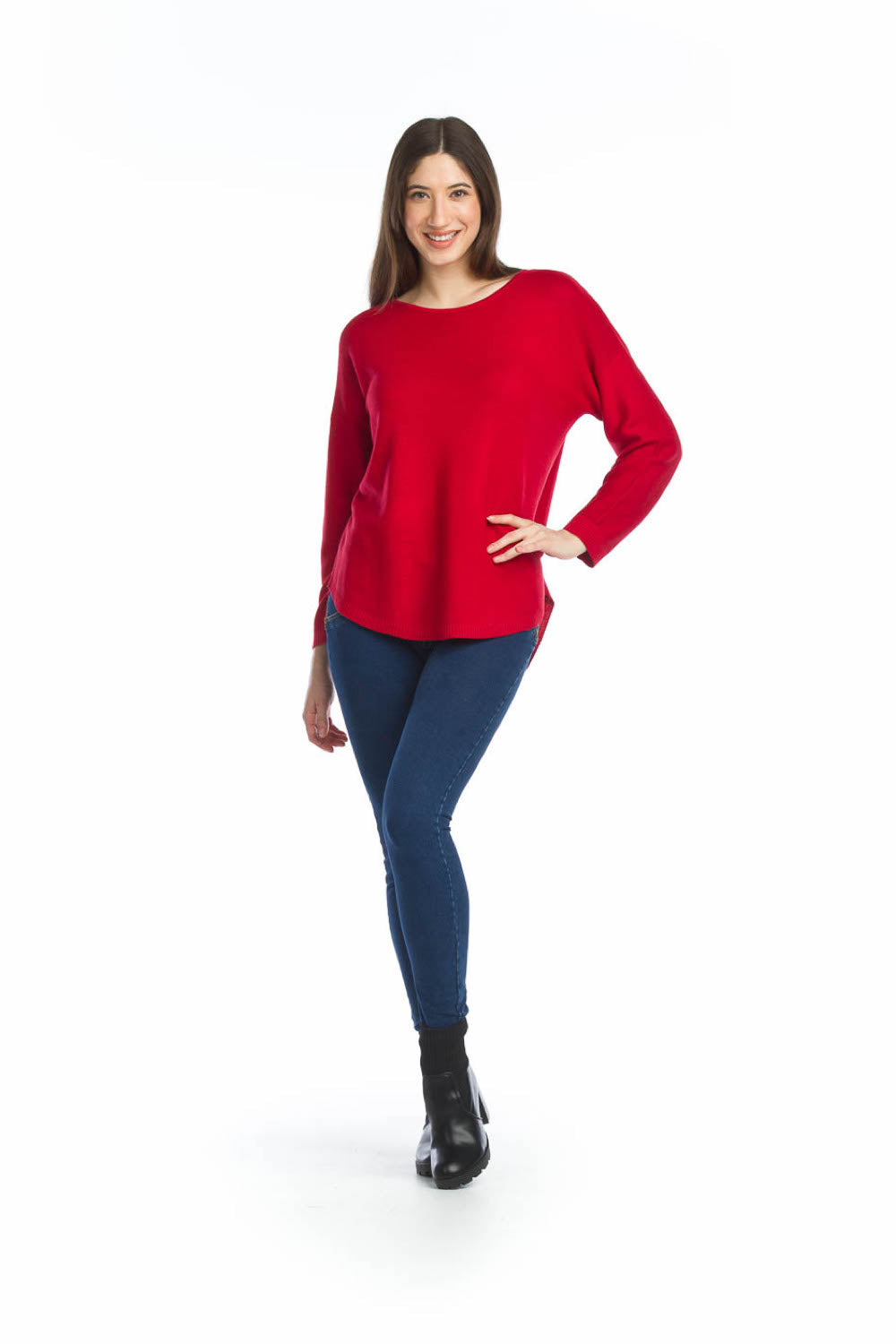 RED Wool Blend Shirt Hem Sweater