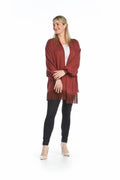 RUST Waffle Knit Fringe Trim Cardigan
