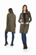 KHAKI Ribbed Pointelle Cardigan with Pockets