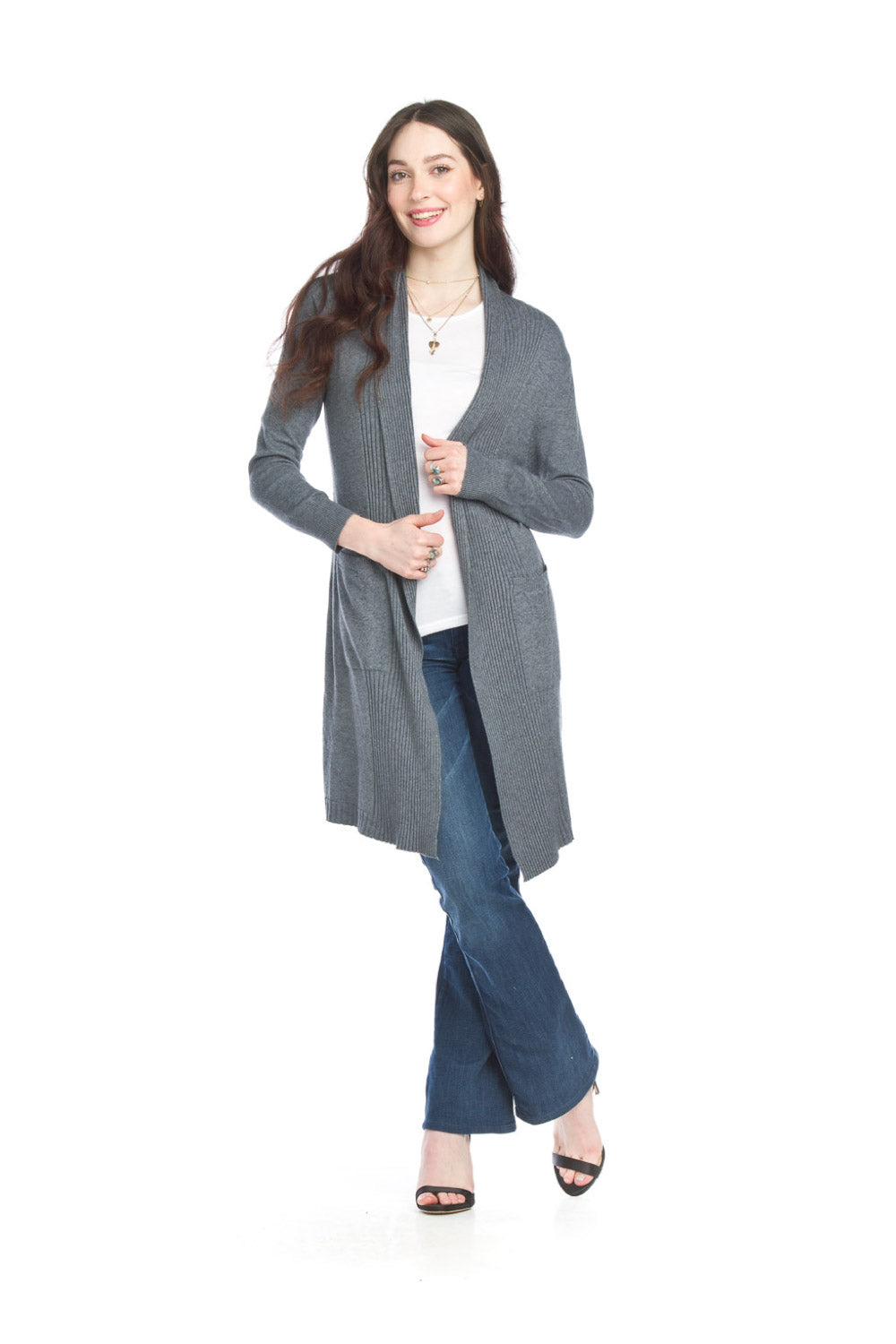 CHARC Ribbed Pointelle Cardigan with Pockets