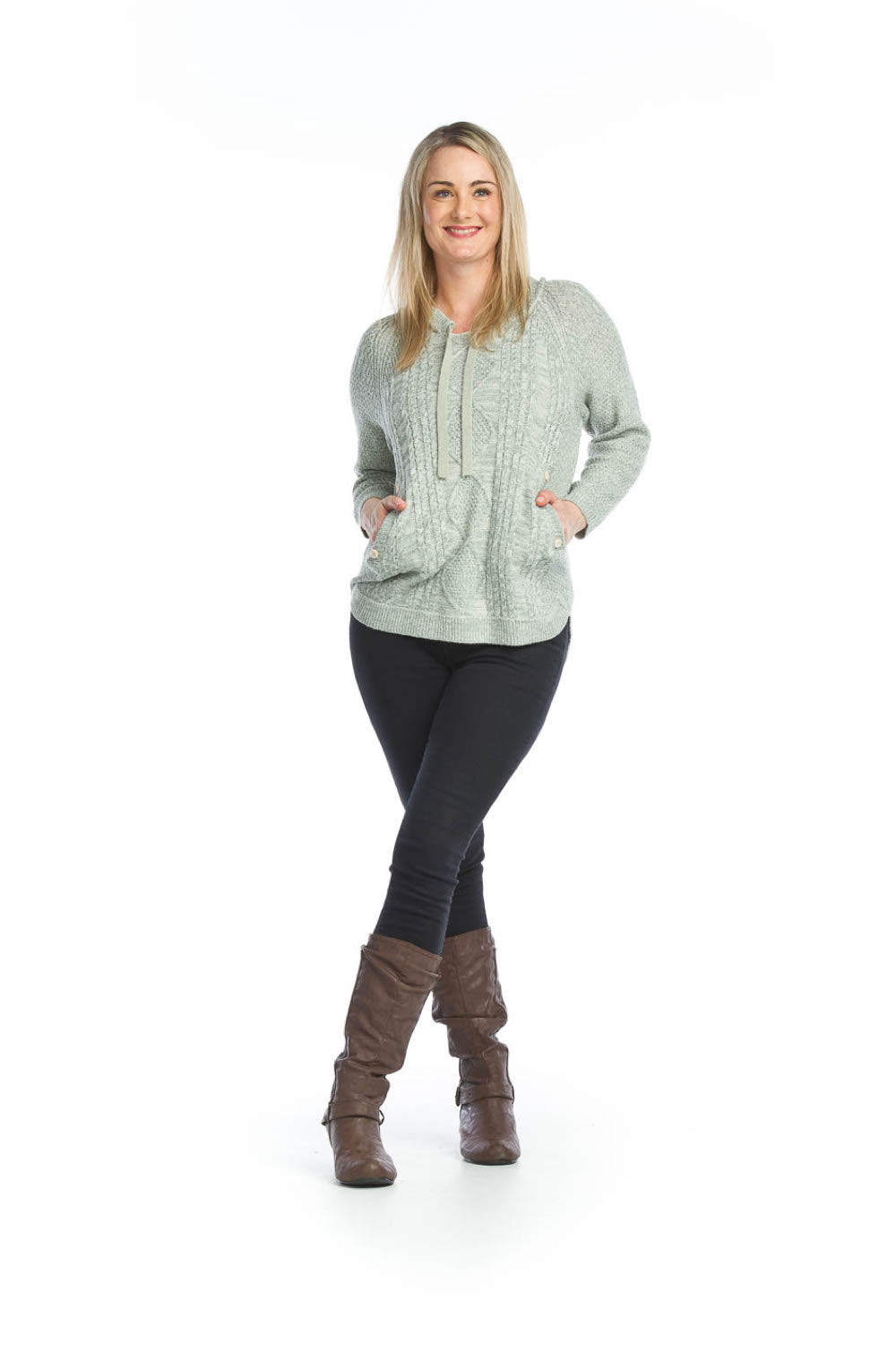 SEAFM CABLE KNIT HOODED SWEATER WITH POCKETS