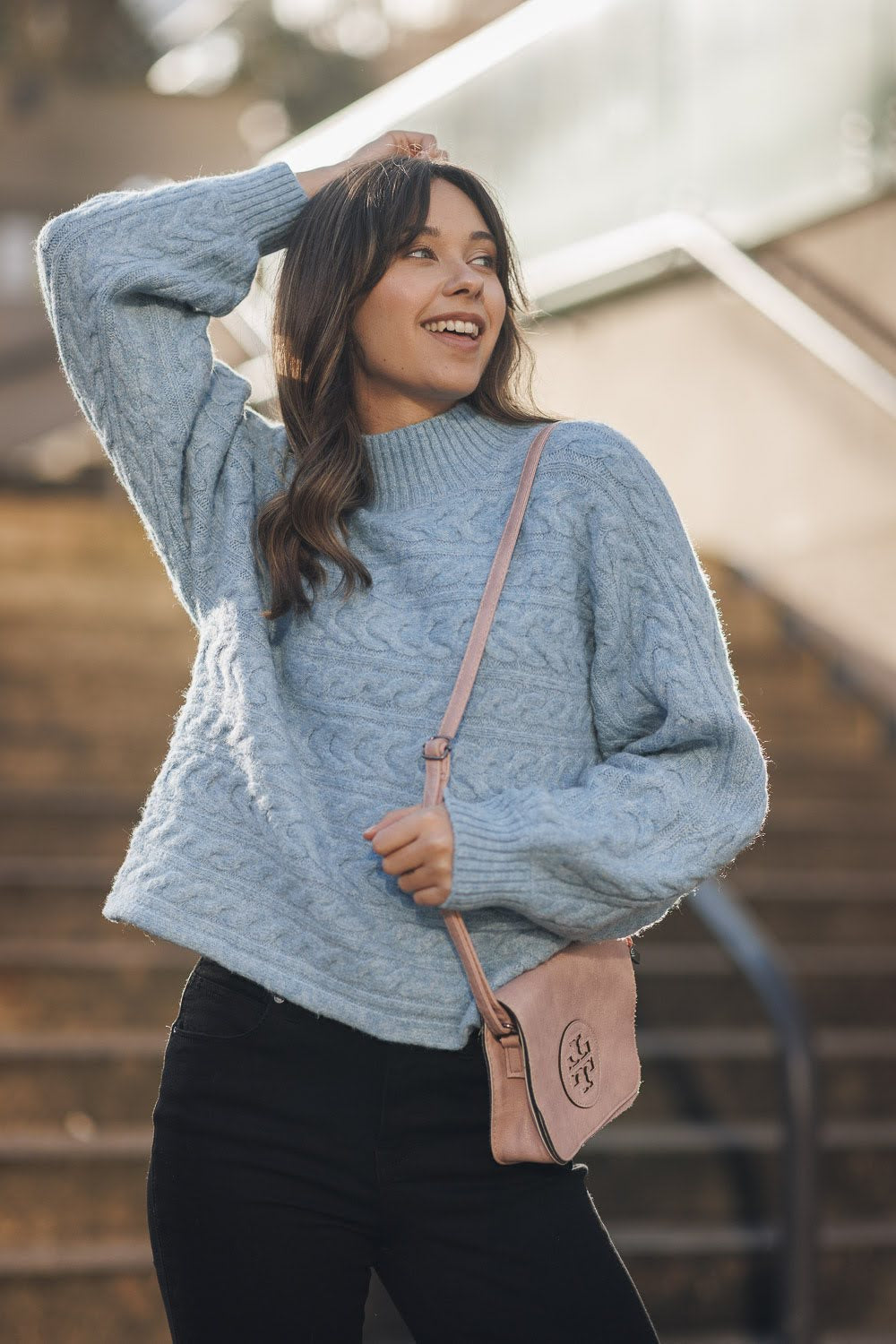 Cable Knit Mock Neck Sweater