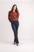 Vneck Collared Cable Knit Cropped Sweater