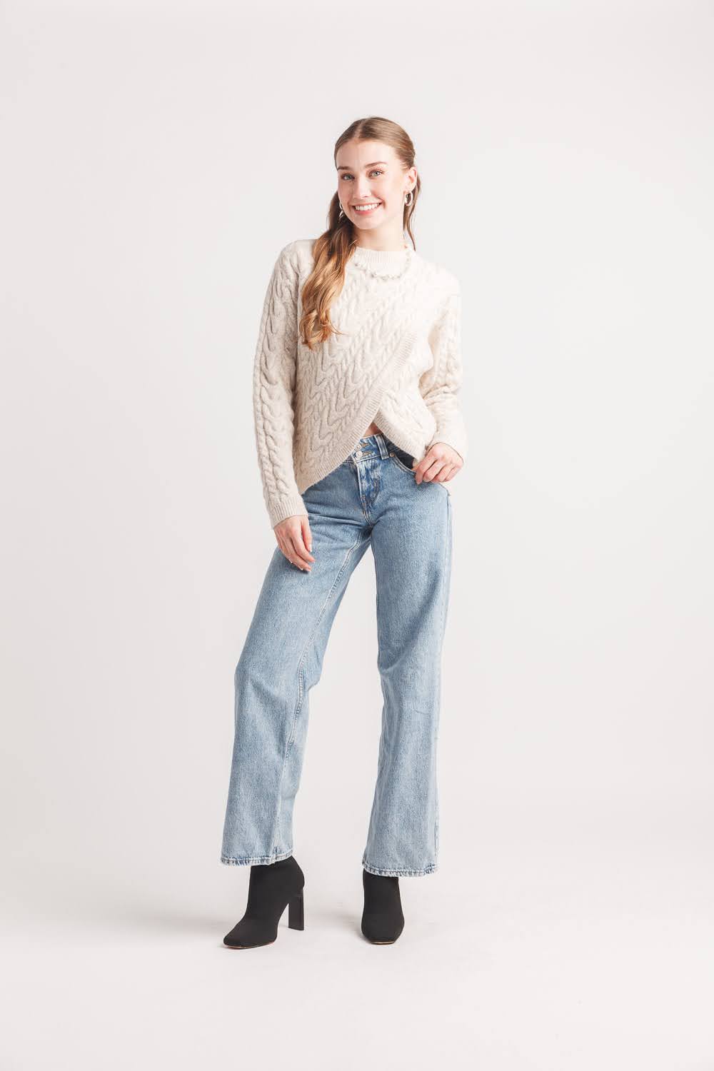 Cable Knit Crossover Sweater