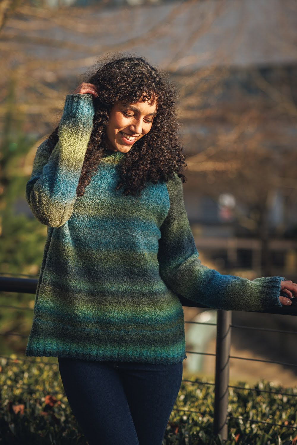 Ombre Striped Boucle Sweater