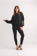 Floral Embroidered Sweater with Balloon Sleeves