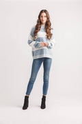 Striped Drop Shoulder Mock Neck Sweater