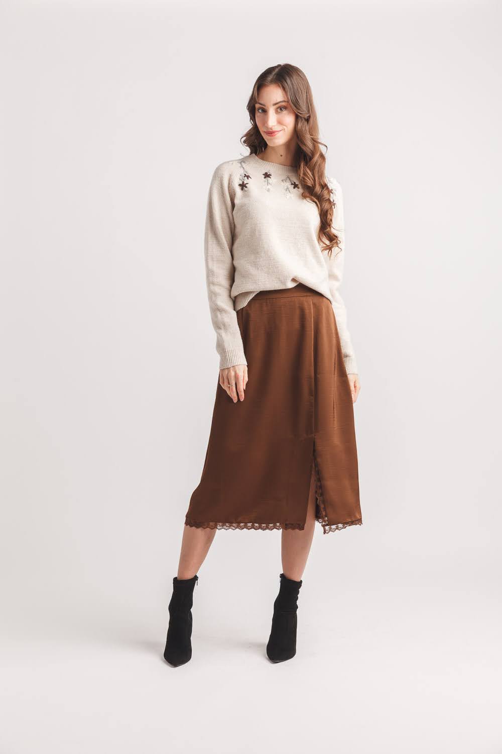 Satin Skirt with Lace Trim