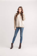 Two Tone Lightweight Sweater with Contrast Trim