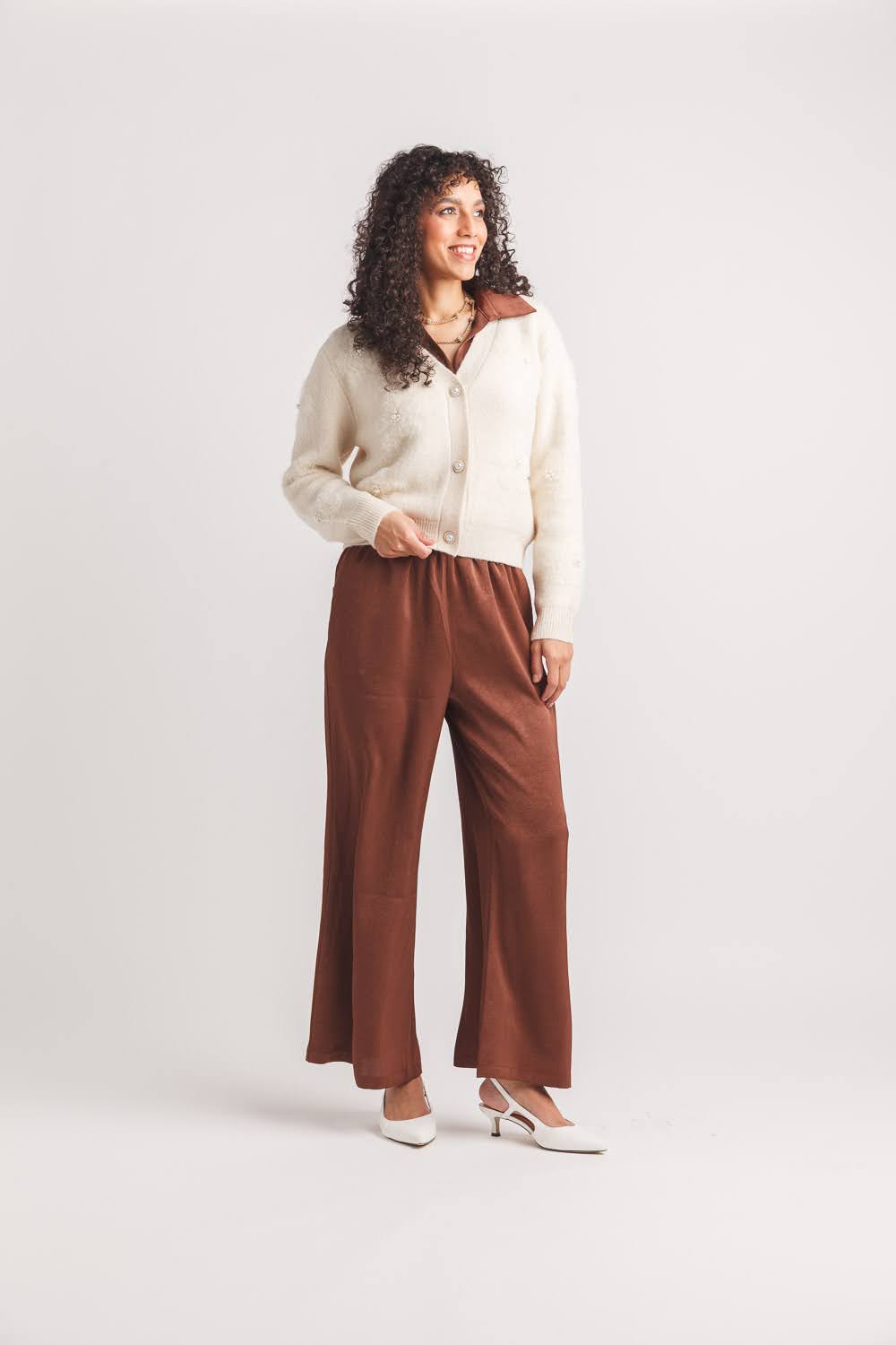 Satin Wide Leg Pant with Elastic Waist and Pockets