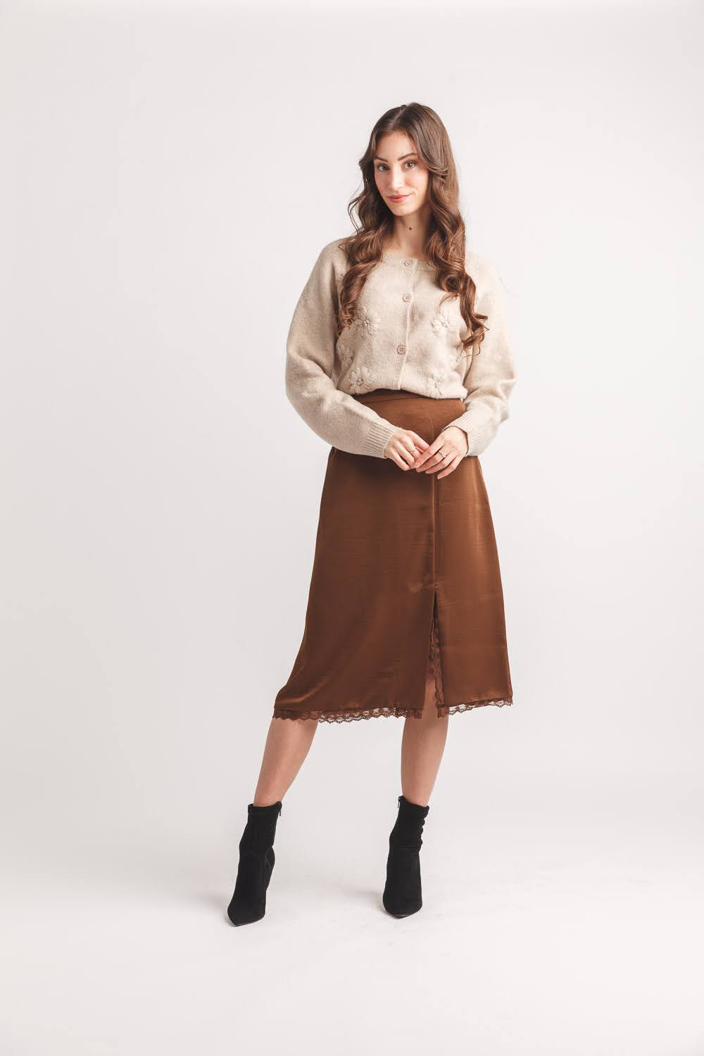 Satin Skirt with Lace Trim