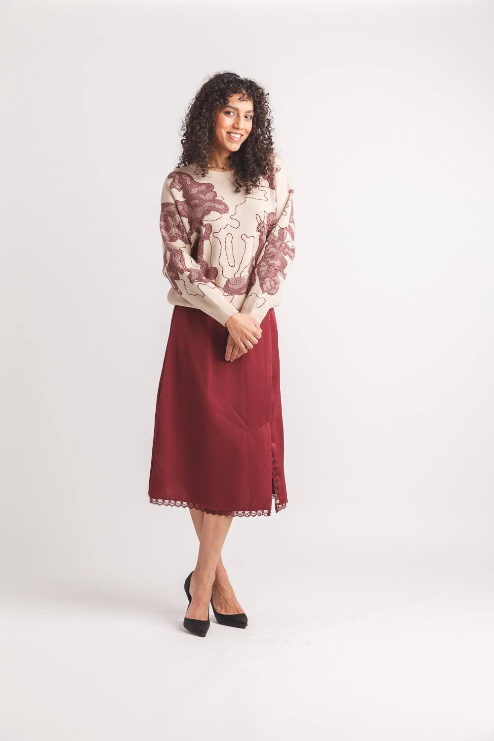 Satin Skirt with Lace Trim