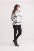 Global Printed 1/2 Zip Sherpa Sweater with Kangaroo Pocket