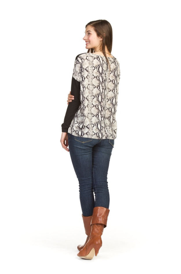 BLACK Snake print georgette detail sweater