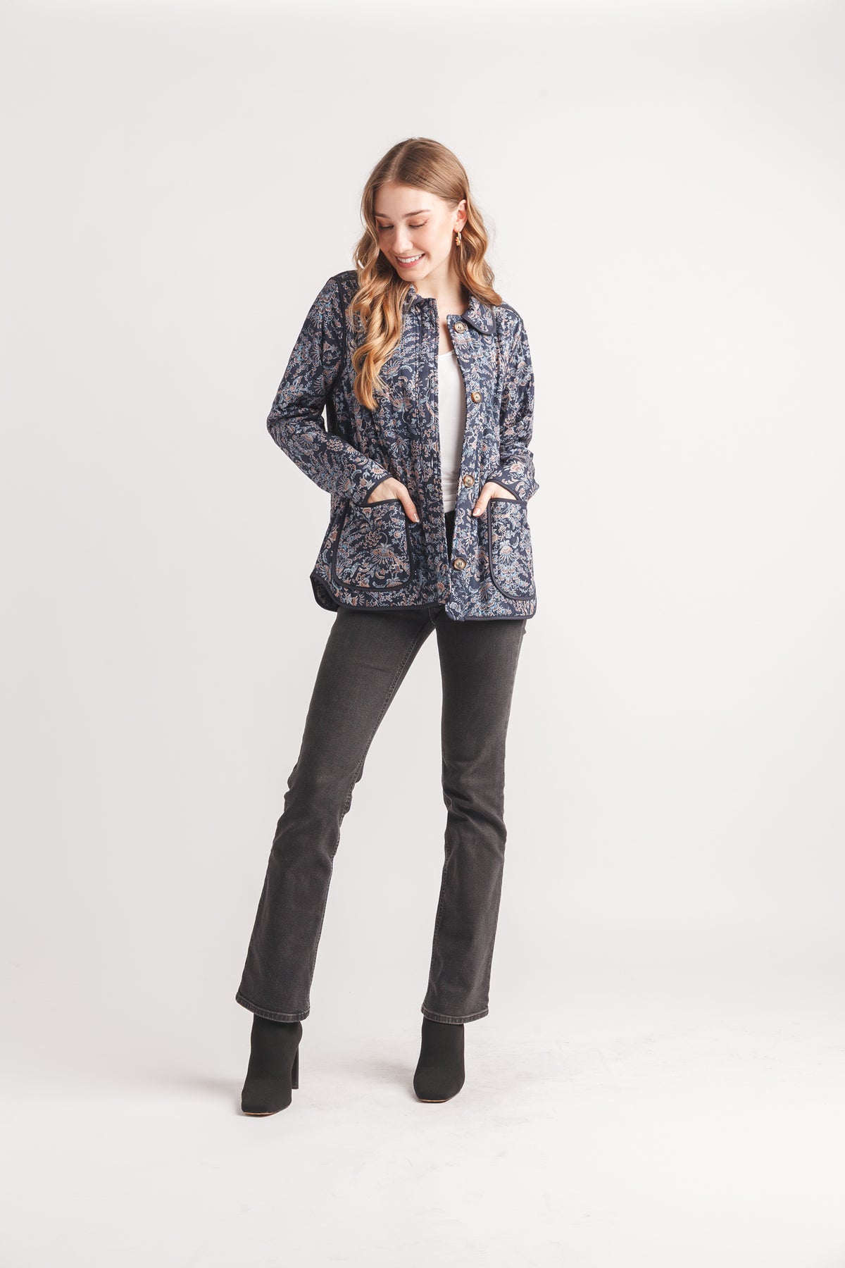 Floral Quilted Jacket with Pockets