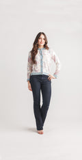 Knit Floral Jacket with Denim Trim