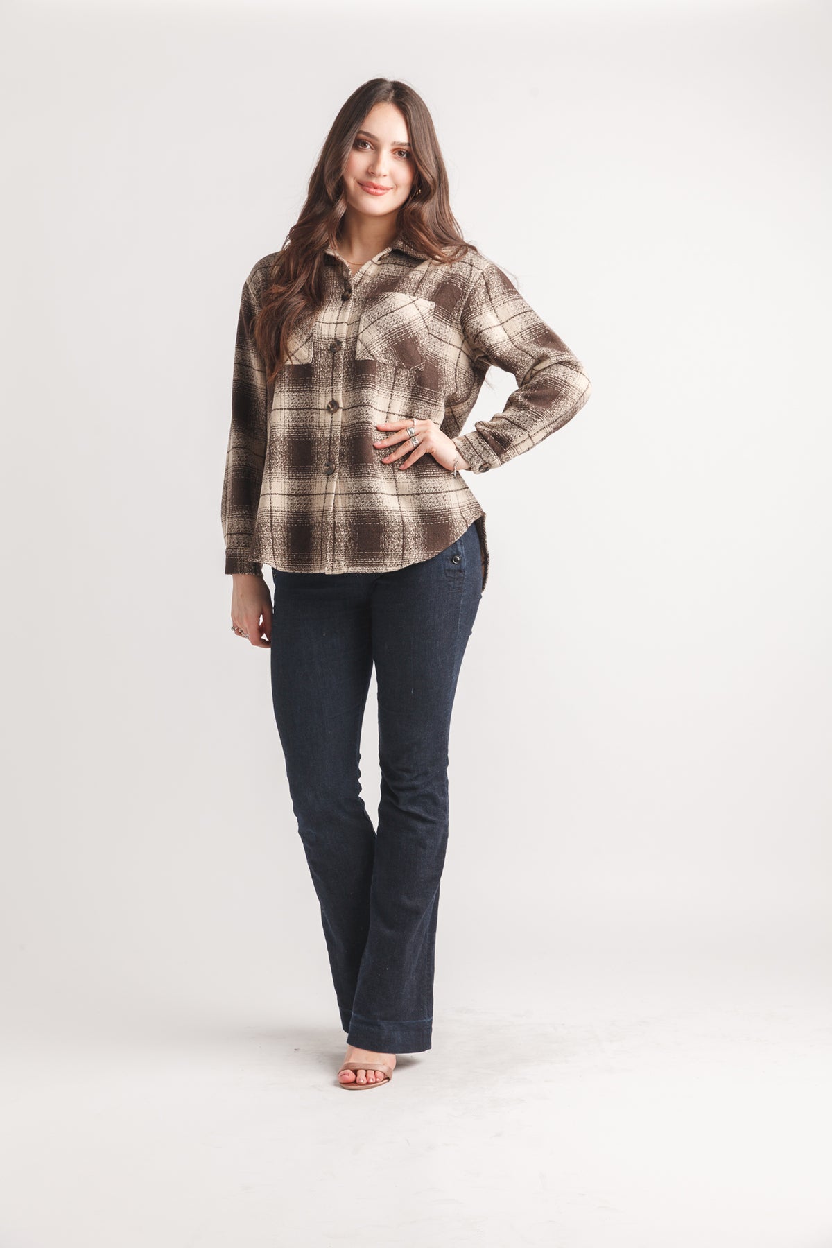 Plaid Light Weight Shacket with Pockets