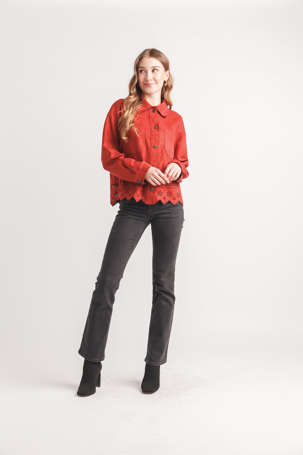 Faux Suede Laser Cut Jacket