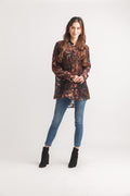 Floral Velvet Burnout Collared Button Front Blouse