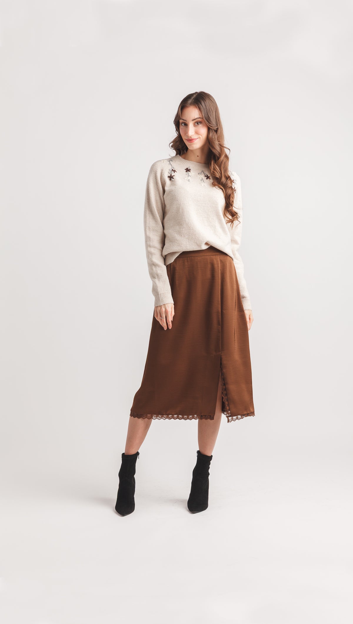 Floral Embroidered Raglan Sleeve Sweater