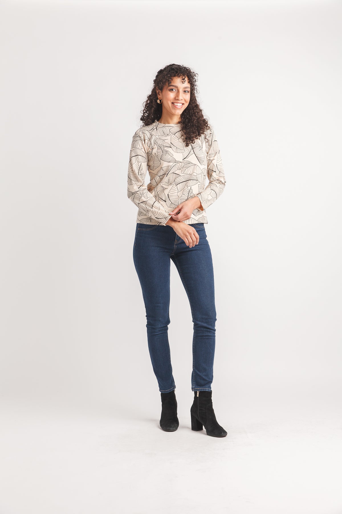 Leaf Printed Lightweight Sweater Top