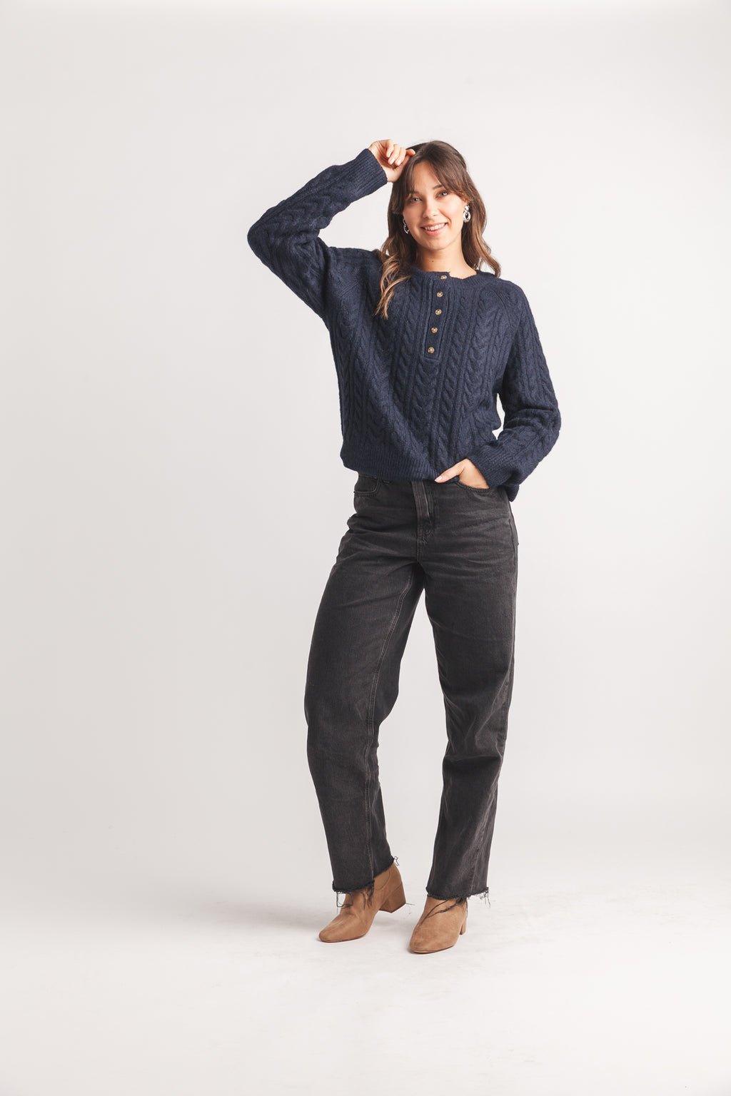 Henley Cable Knit Sweater