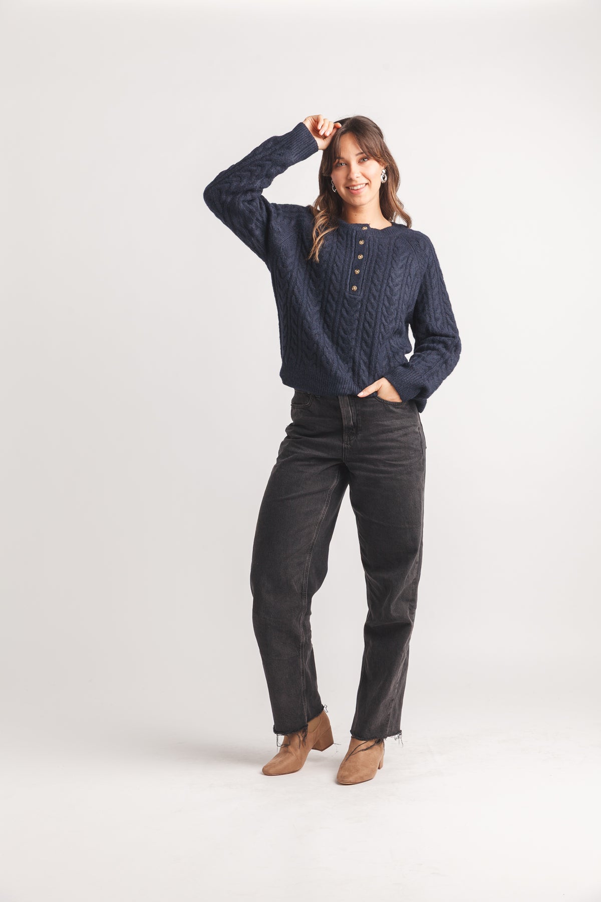 Henley Cable Knit Sweater