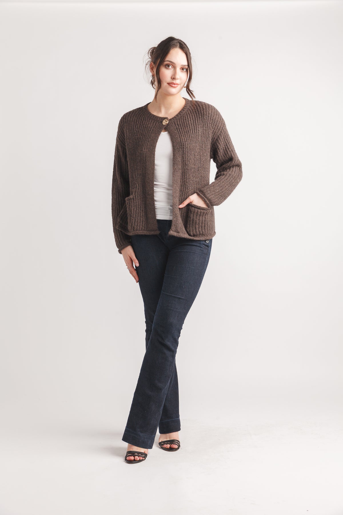 Knit Cardigan with Button Detail and Patch Pockets