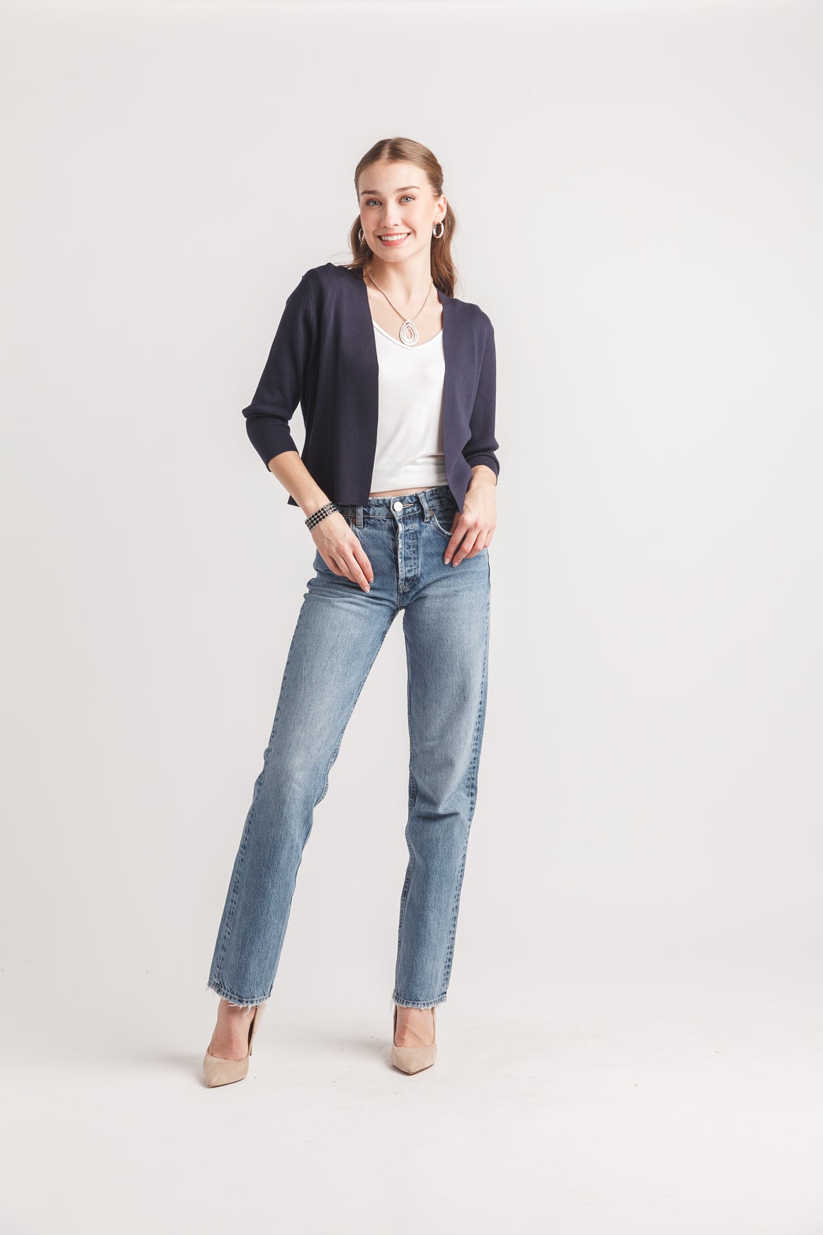 3/4 Sleeve Open Knit Cardigan