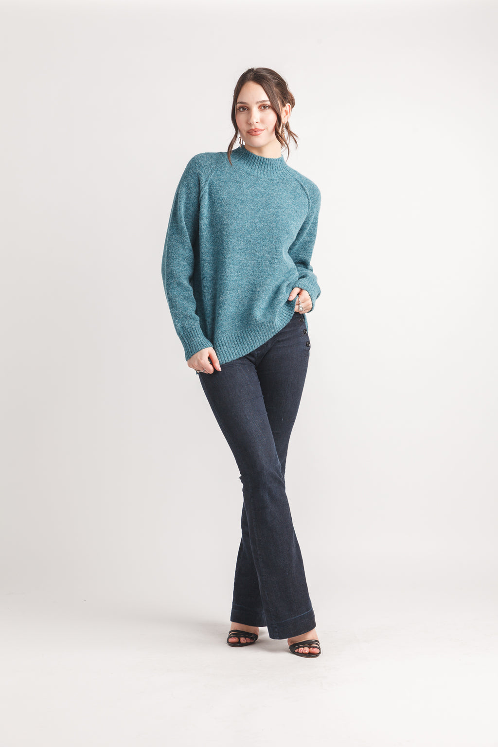 Heathered Mock Neck Step Hem Sweater