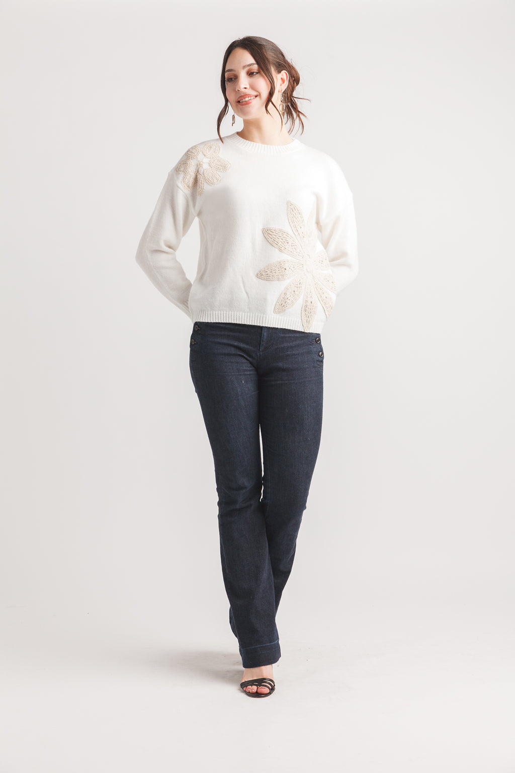 Crochet Floral Applique Sweater
