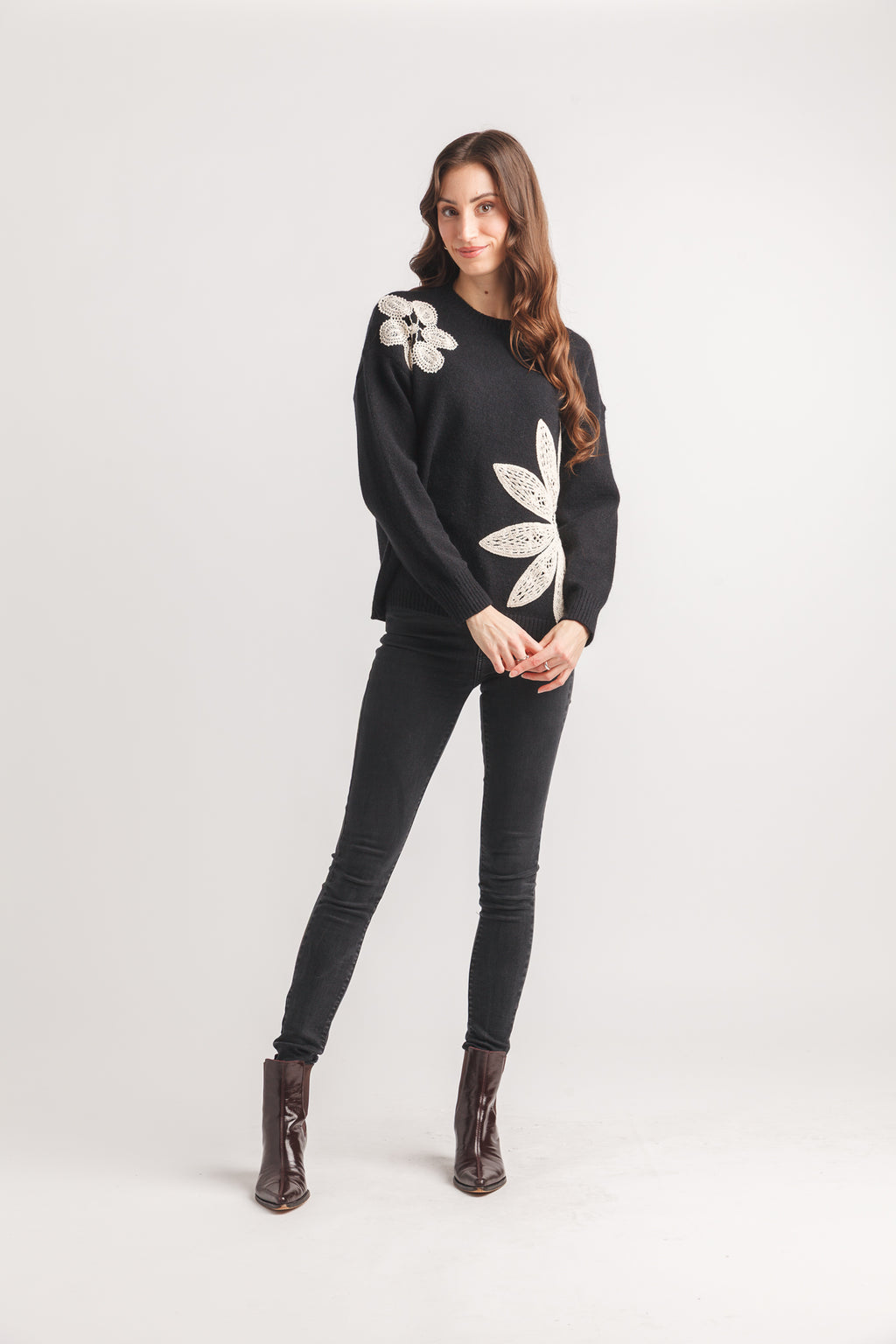 Crochet Floral Applique Sweater
