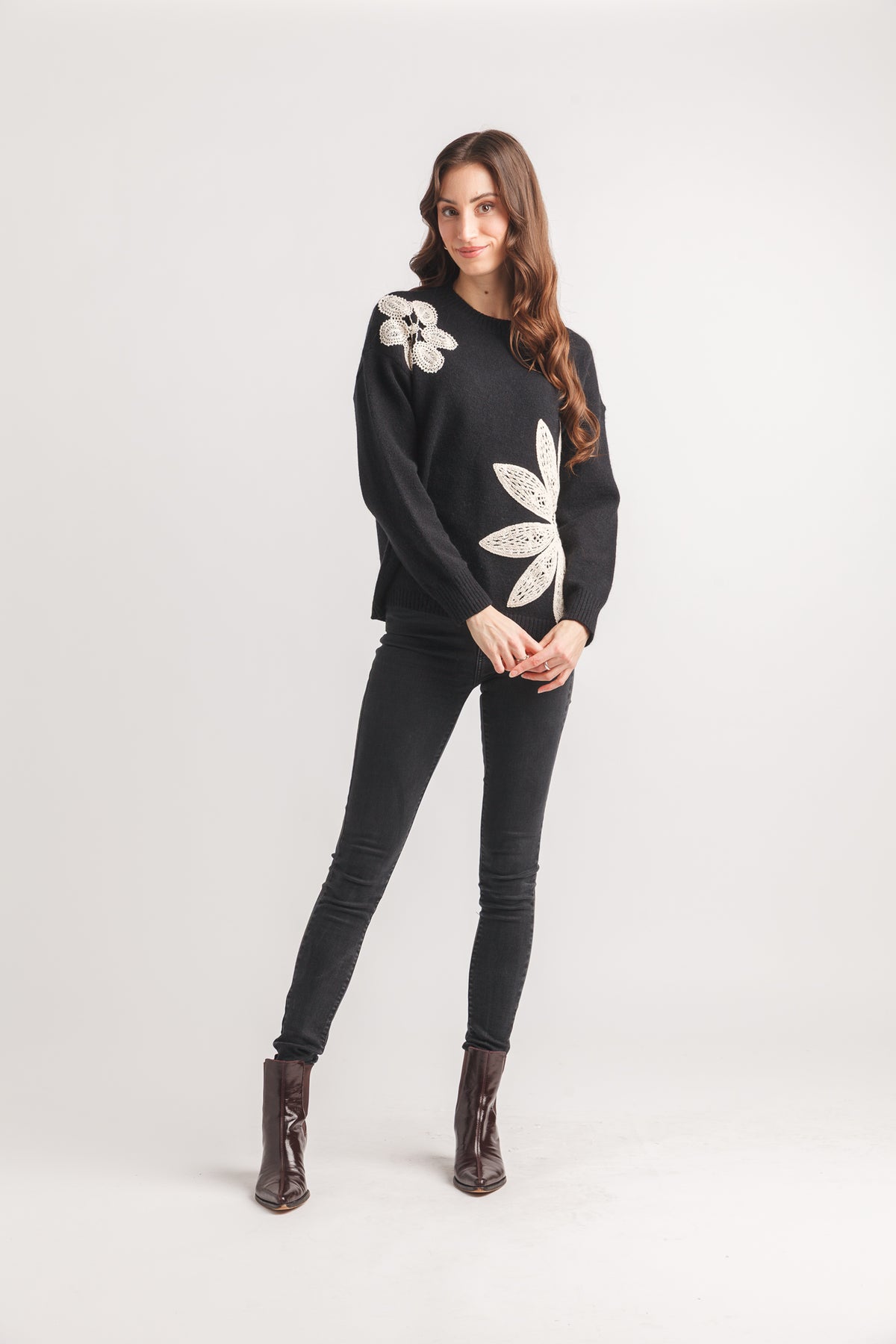 Crochet Floral Applique Sweater