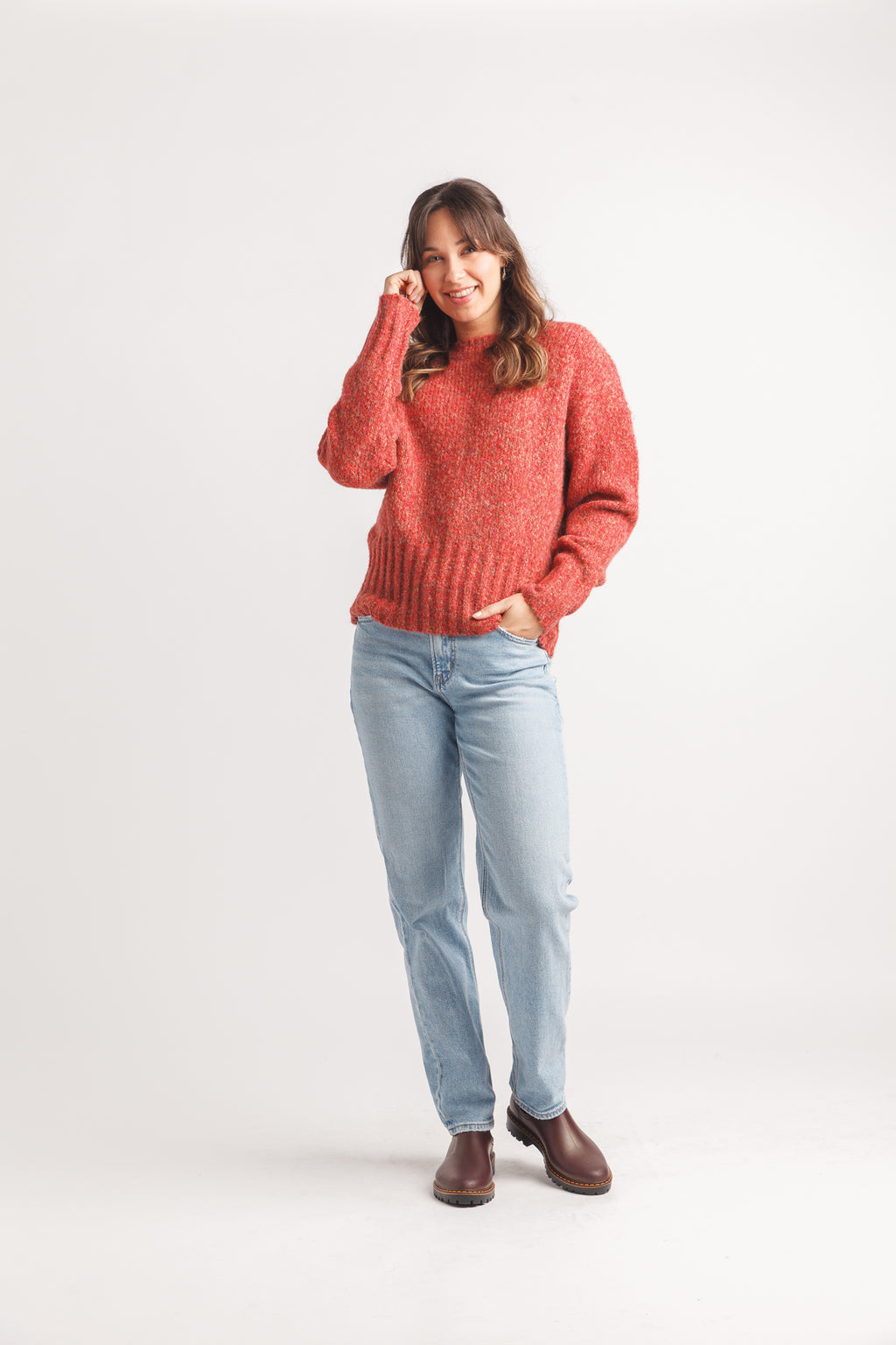 Marl Knit Sweater with Rib Trim