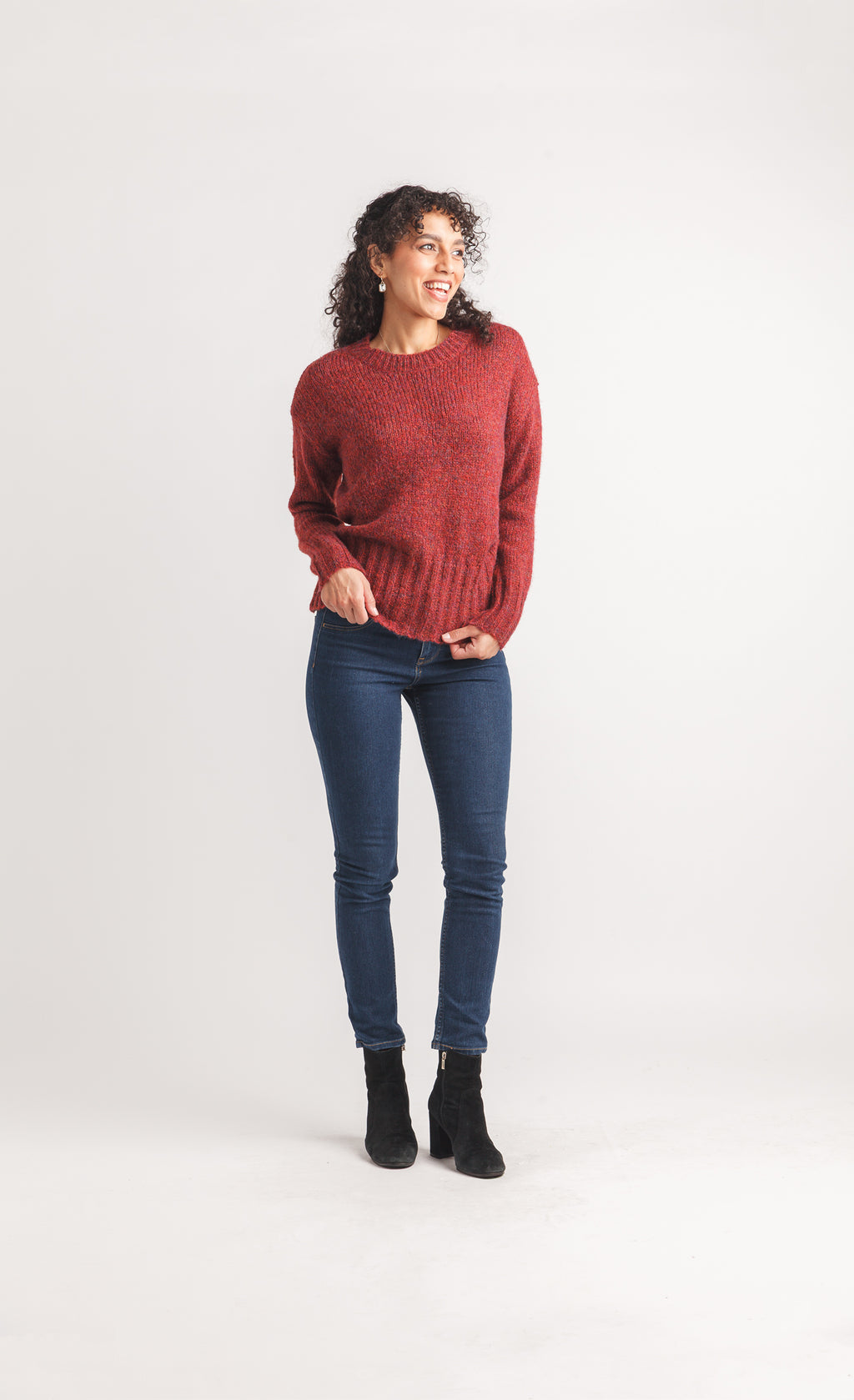 Marl Knit Sweater with Rib Trim