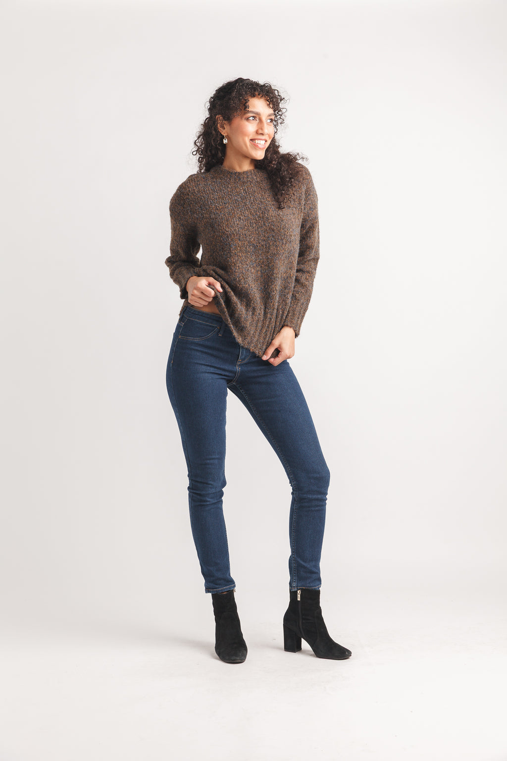 Marl Knit Sweater with Rib Trim