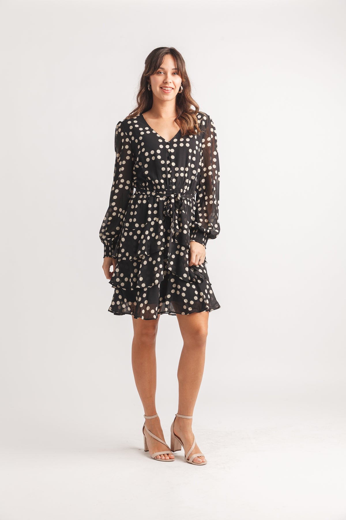 Polka Dot Ruffle Dress with Elastic Waist