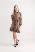 Snake Print Shirt Dress with Flare Hem and Tie Belt